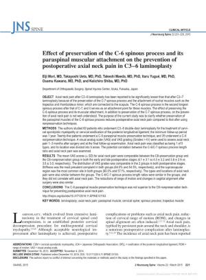 Effect of Preservation of the C-6 Spinous Process and Its Paraspinal Muscular Attachment on the Prevention of Postoperative Axial Neck Pain in C3–6 Laminoplasty