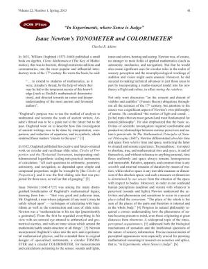 Isaac Newton's TONOMETER and COLORIMETER1