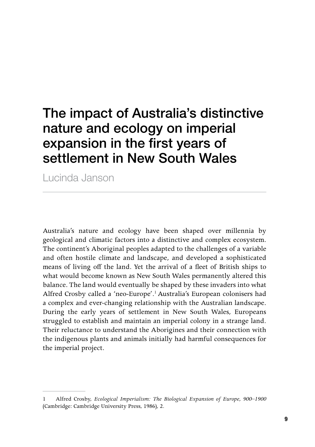 The Impact of Australia's Distinctive Nature and Ecology on Imperial