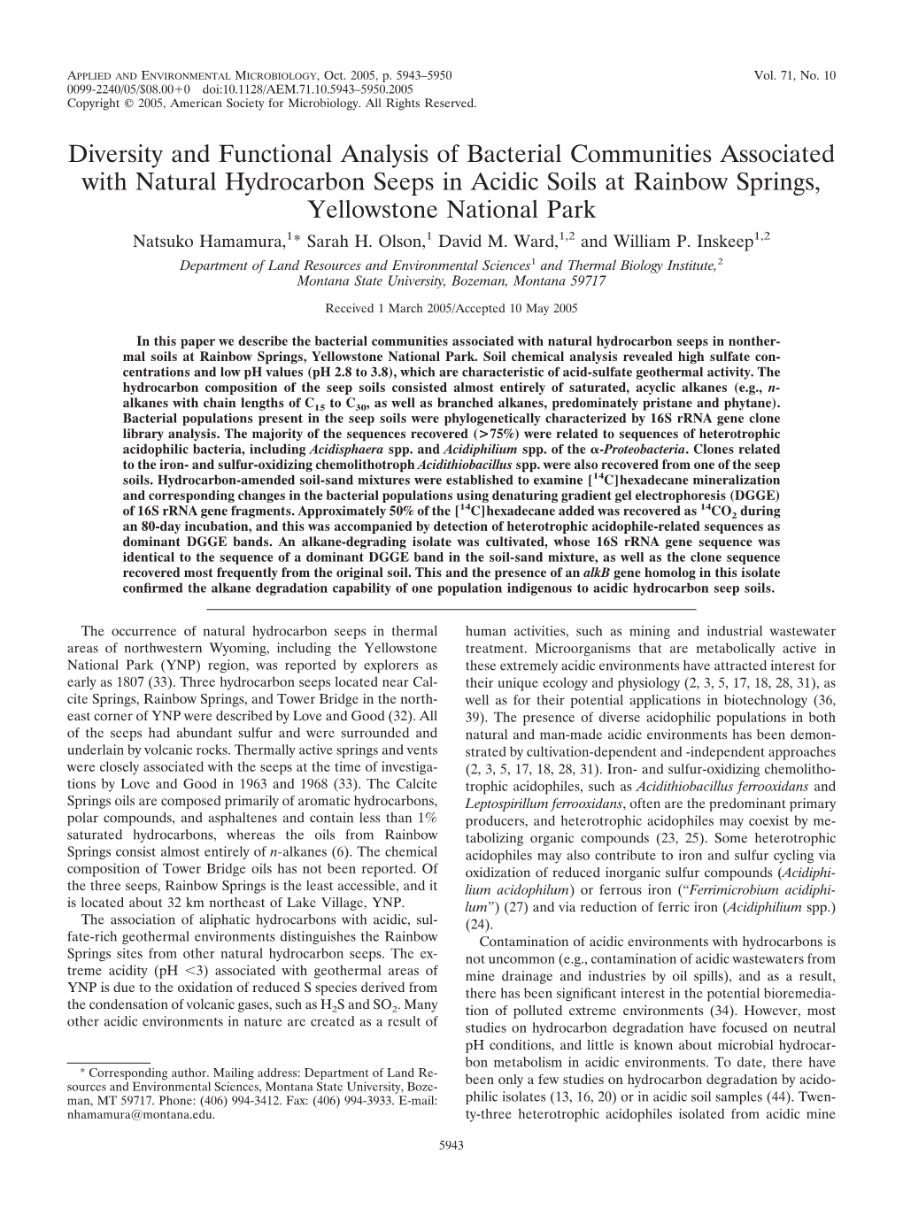 Diversity and Functional Analysis of Bacterial Communities Associated