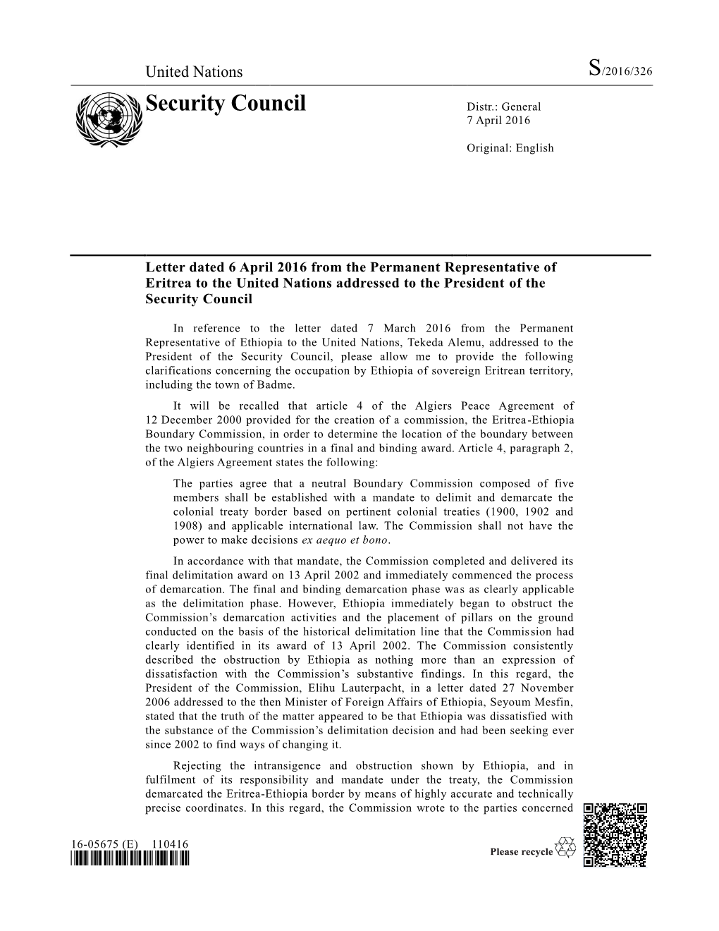Security Council Distr.: General 7 April 2016