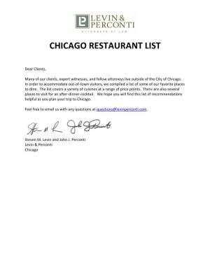 Chicago Restaurant List