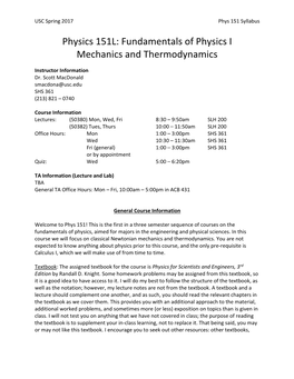 Fundamentals of Physics I Mechanics and Thermodynamics