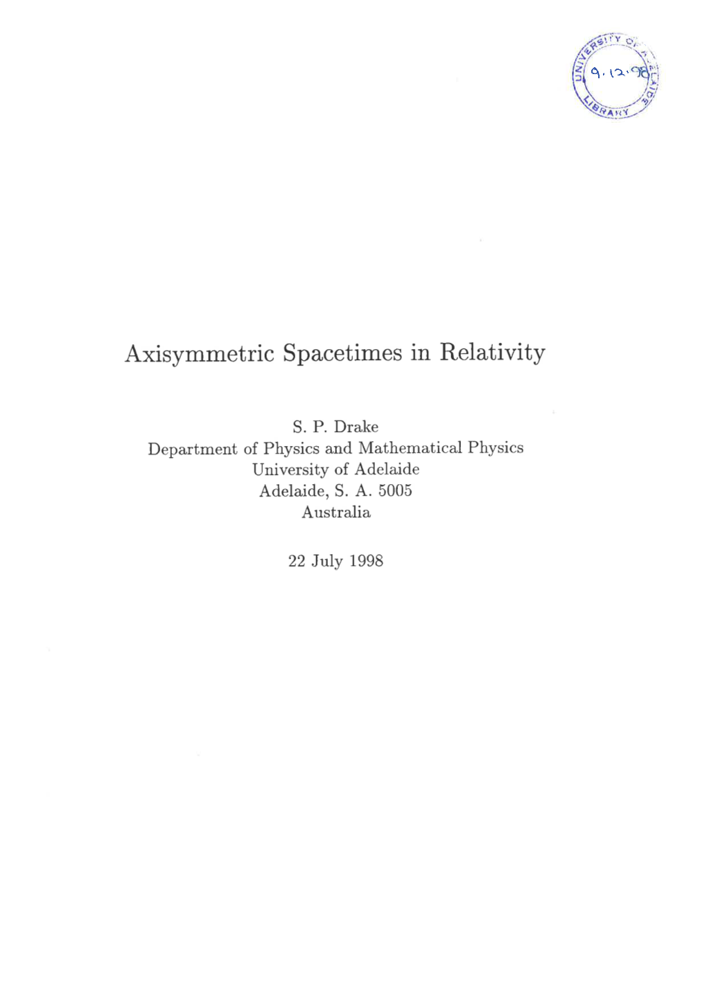 Axisymmetric Spacetimes in Relativity