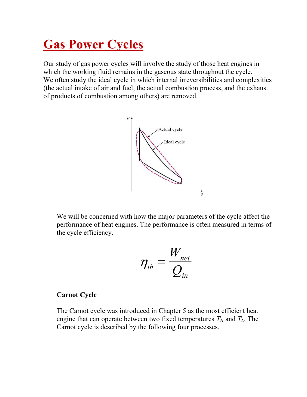 Lecture Note Thermodynamics Gas Power Cycle