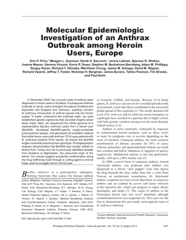 Molecular Epidemiologic Investigation of an Anthrax Outbreak Among Heroin Users, Europe Erin P
