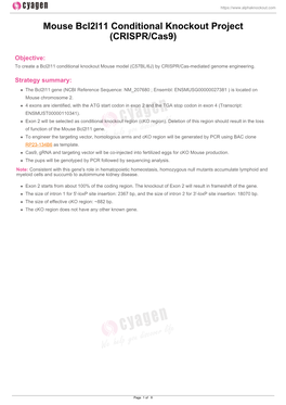 Mouse Bcl2l11 Conditional Knockout Project (CRISPR/Cas9)