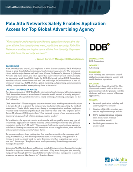 Palo Alto Networks Safely Enables Application Access for Top Global Advertising Agency