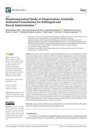 Biopharmaceutical Study of Triamcinolone Acetonide Semisolid Formulations for Sublingual and Buccal Administration †