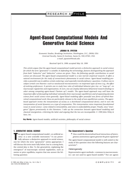Agent-Based Computational Models and Generative Social Science