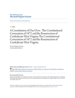 The Constitutional Convention of 1872 and the Resurrection of Ex-Confederate West Virginia
