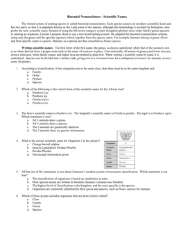 Binomial Nomenclature - Scientific Names