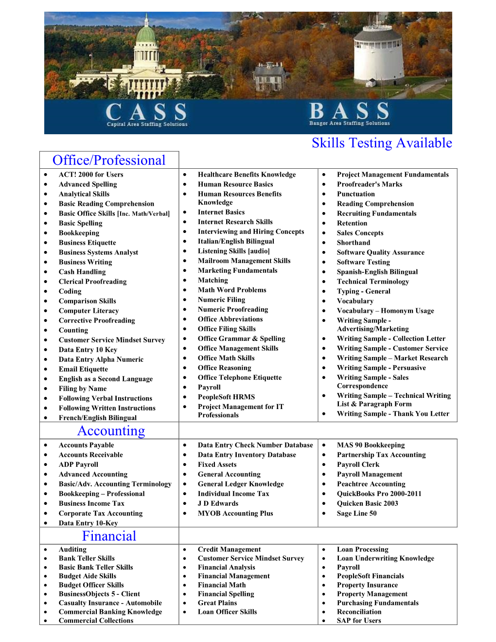 Test Packages Currently Available