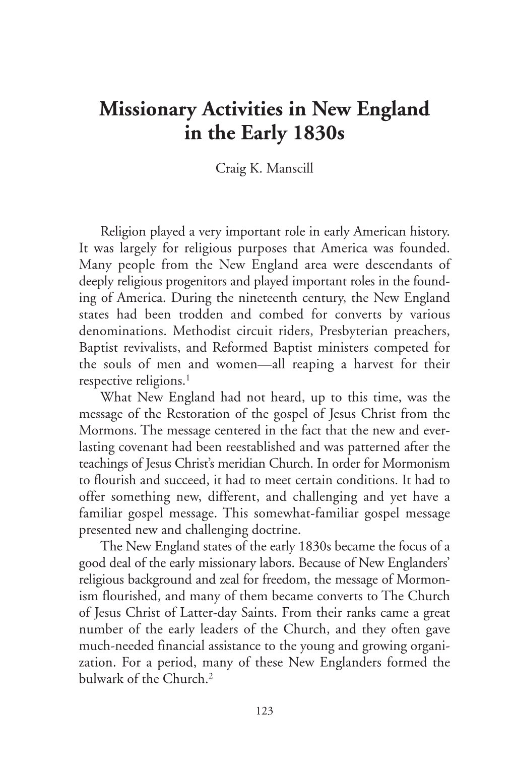 Missionary Activities in New England in the Early 1830S