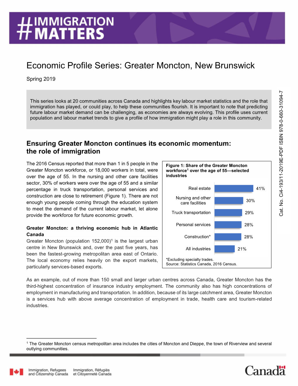 Economic Profile Series: Greater Moncton, New Brunswick Spring 2019