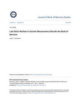 Last-Ditch Warfare in Ancient Mesoamerica Recalls the Book of Mormon