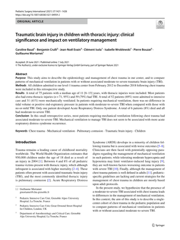 Traumatic Brain Injury in Children with Thoracic Injury: Clinical Significance