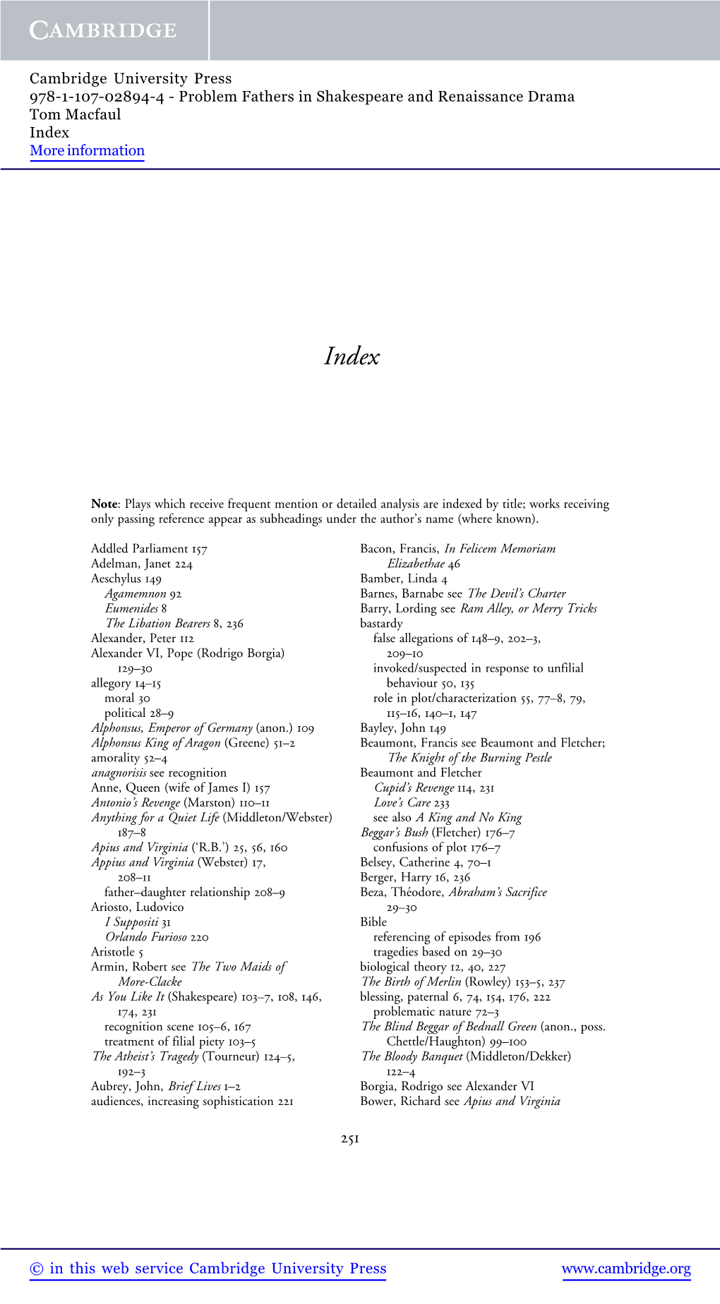 Problem Fathers in Shakespeare and Renaissance Drama Tom Macfaul Index More Information