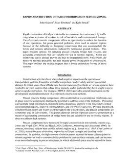 Rapid Construction Details for Bridges in Seismic Zones