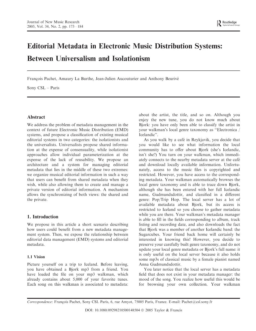 Editorial Metadata in Electronic Music Distribution Systems: Between Universalism and Isolationism