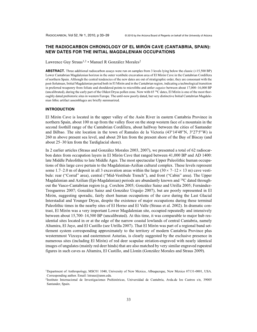 33 the Radiocarbon Chronology of El Mirón Cave