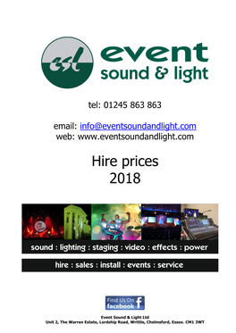 Event Sound & Light Hire Price List
