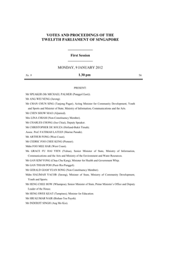 Votes and Proceedings of the Twelfth Parliament of Singapore