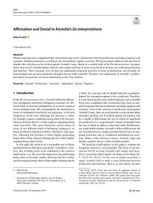 Affirmation and Denial in Aristotle's De Interpretatione