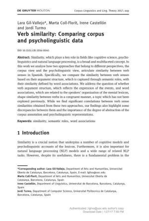 Verb Similarity: Comparing Corpus and Psycholinguistic Data