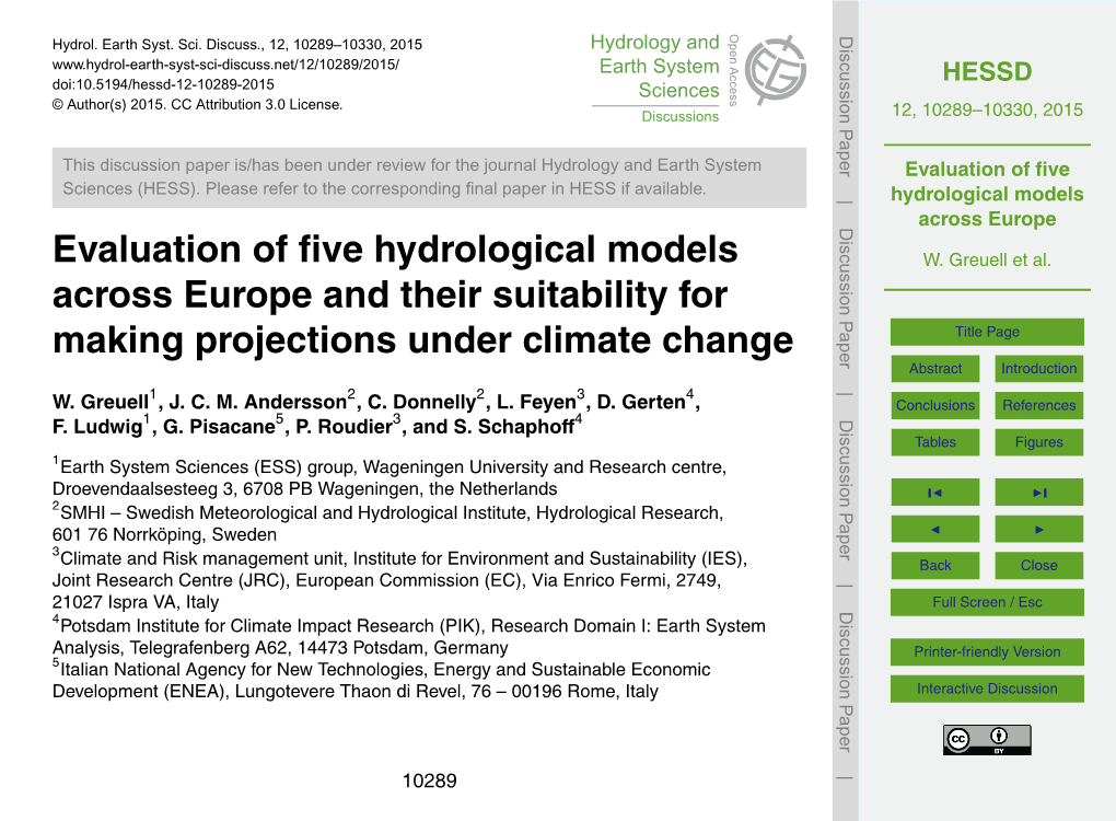 Evaluation of Five Hydrological Models Across Europe