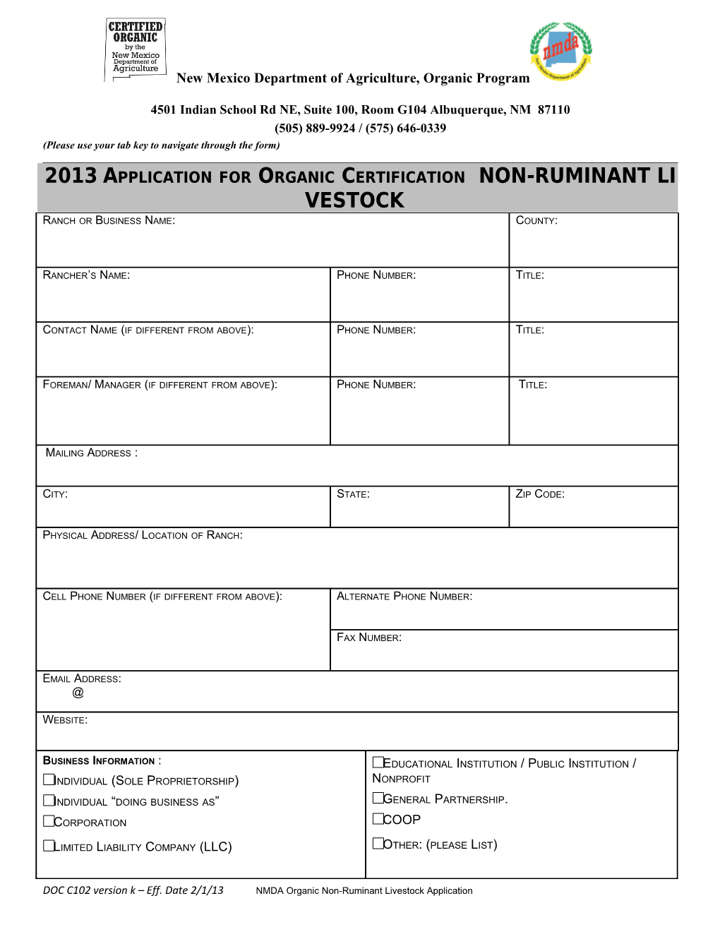 Application For Organic Certification