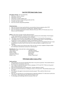 WWI Study Guide: Causes