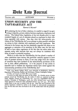 Union Security and the Taft-Hartley Act Erwin S
