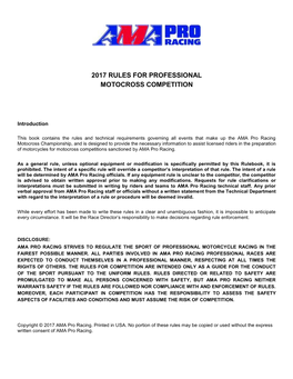 2017 Rules for Professional Motocross Competition