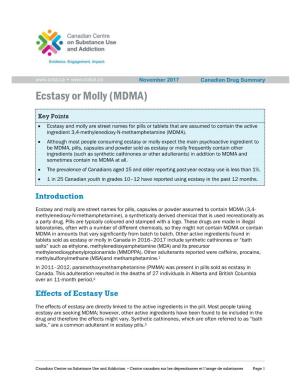 Ecstasy Or Molly (MDMA) (Canadian Drug Summary)