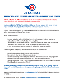 Relocation of 95 Express Bus Service – Miramar Town Center