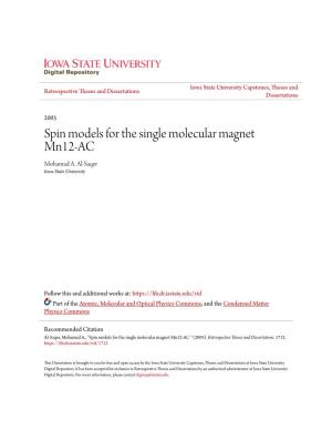 Spin Models for the Single Molecular Magnet Mn12-AC Mohamad A