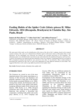 Feeding Habits of the Spider Crab Libinia Spinosa H. Milne Edwards, 1834 (Decapoda, Brachyura) in Ubatuba Bay, São Paulo, Brazil