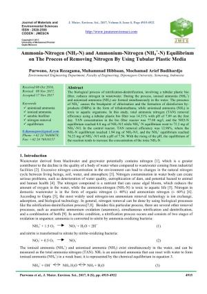 Ammonia-Nitrogen (NH3-N) and Ammonium-Nitrogen (NH4 -N) Equilibrium on the Process of Removing Nitrogen by Using Tubular Plastic Media