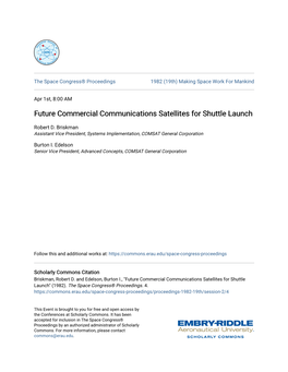 Future Commercial Communications Satellites for Shuttle Launch