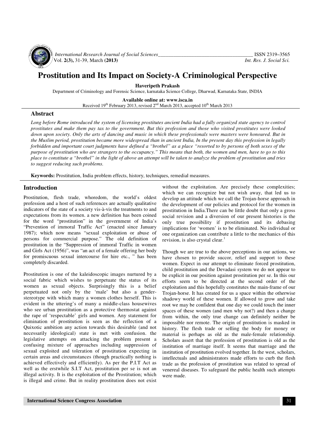 Prostitution and Its Impact on Society-A Criminological Perspective