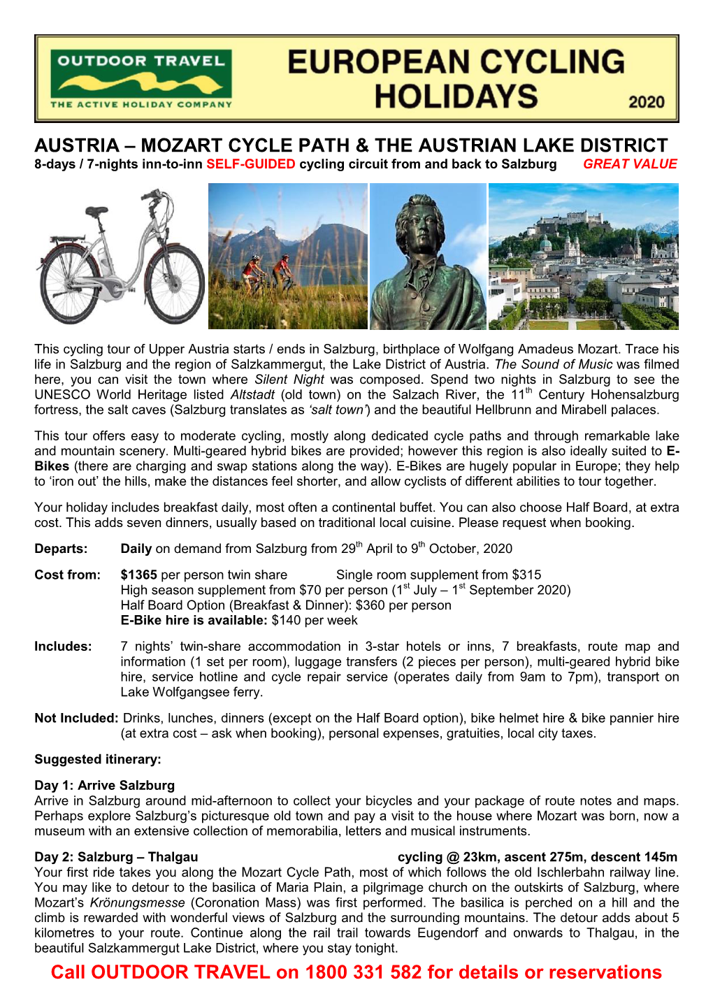 Austria Mozart Cycle Path Salzburg Hallstatt Self-Guided