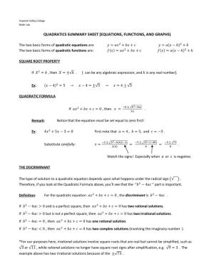 IVC Factsheet Quadratics