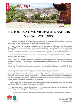 LE JOURNAL MUNICIPAL DE SALERS Semestriel – Avril 2019