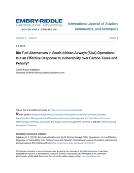 Bio-Fuel Alternatives in South African Airways (SAA) Operations - Is It an Effective Response to Vulnerability Over Carbon Taxes and Penalty?