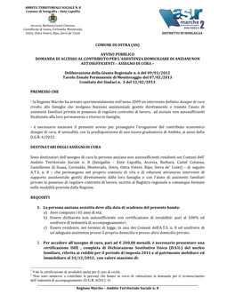 Comune Di Ostra (An) Avviso Pubblico Domanda Di Accesso Al Contributo Per L'assistenza Domiciliare Di Anziani Non Autosufficie