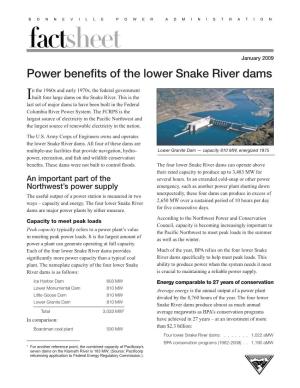 Power Benefits of the Lower Snake River Dams
