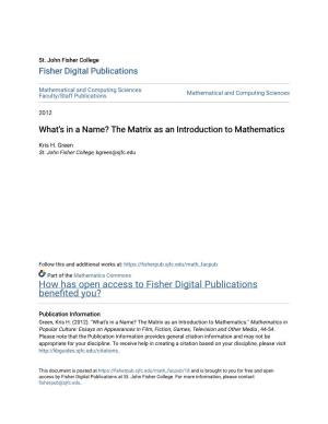 The Matrix As an Introduction to Mathematics