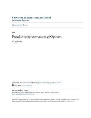 Fraud: Misrepresentations of Opinion W.Page Keeton