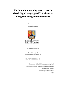 Variation in Mouthing Occurrence in Greek Sign Language (GSL); the Case of Register and Grammatical Class